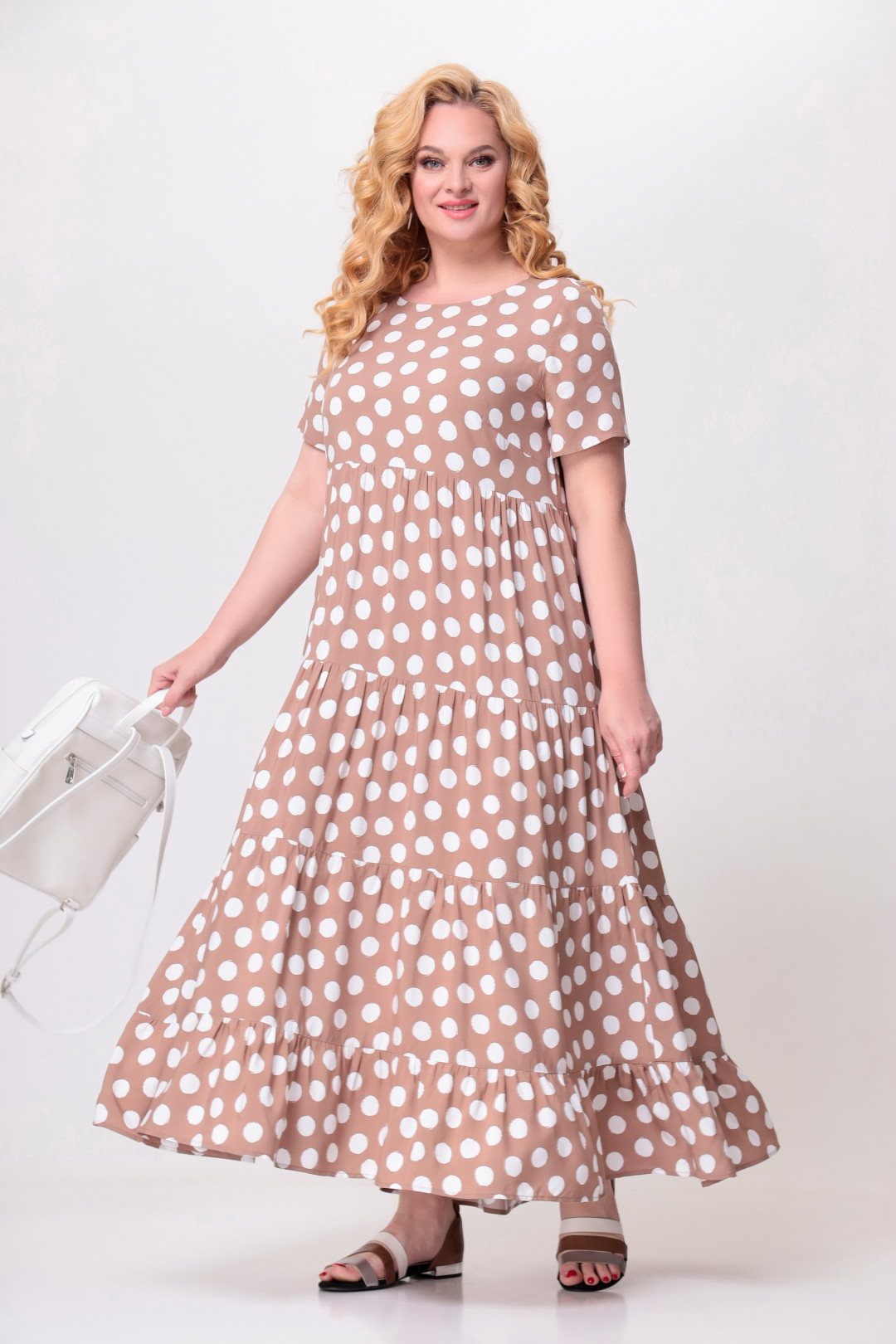 Платье Swallow 562 песочный в белые горохи - фото 2