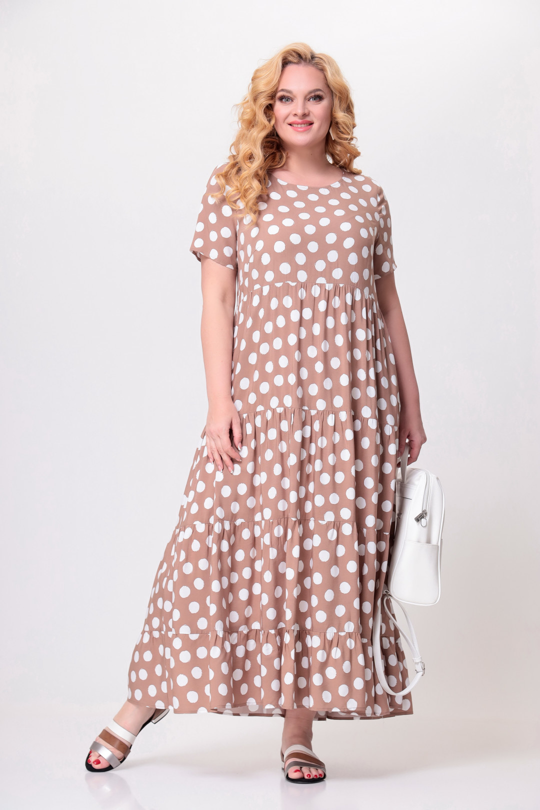Платье Swallow 562 песочный в белые горохи - фото 4