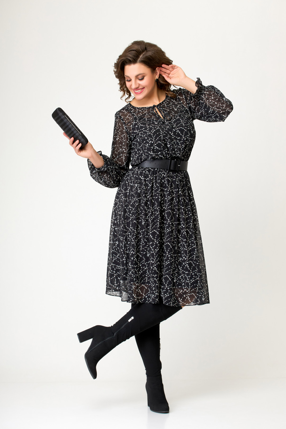 Платье Swallow 650 чёрно-белая лоза - фото 3