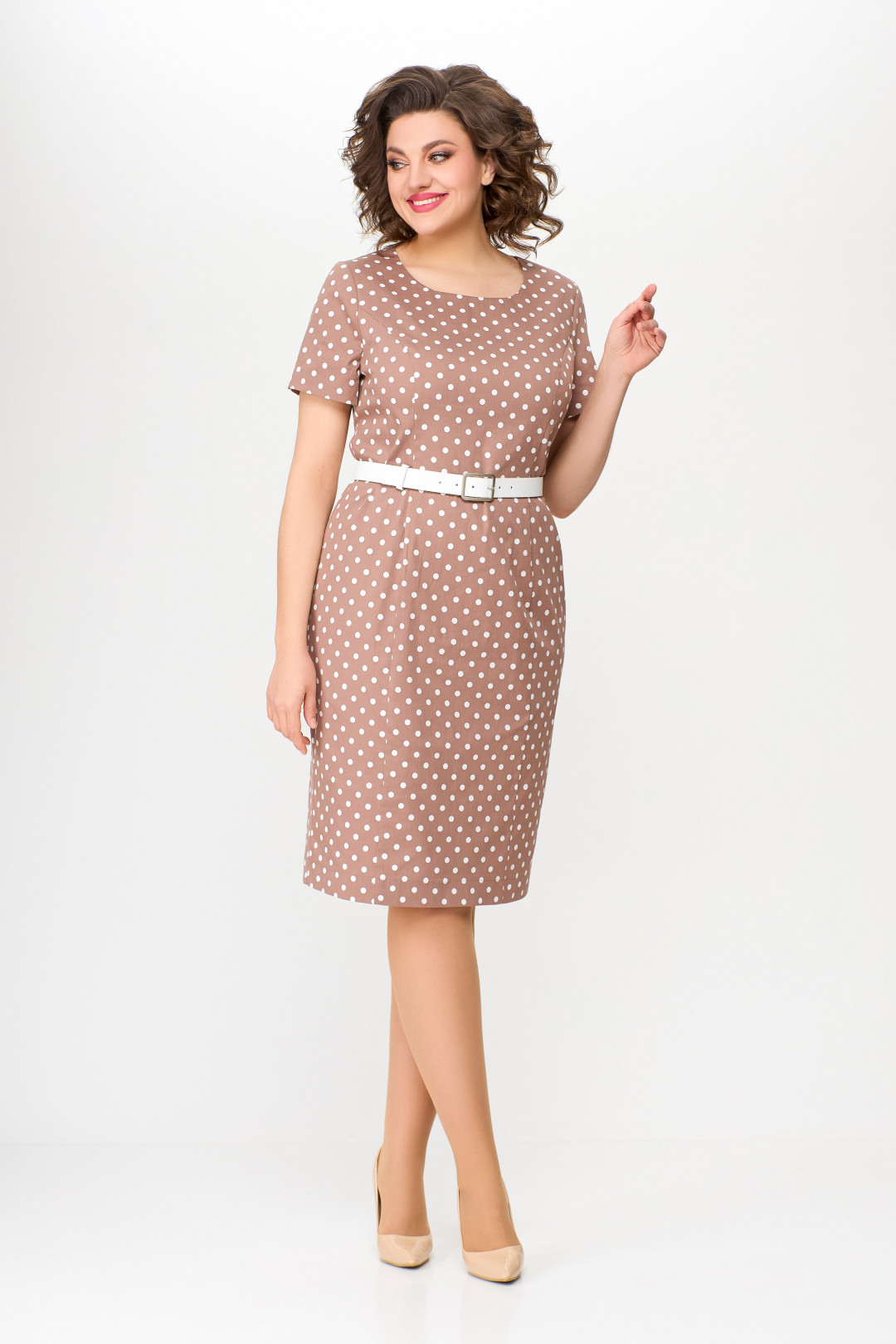 Платье Swallow 659 бежевый в белый горох - фото 5
