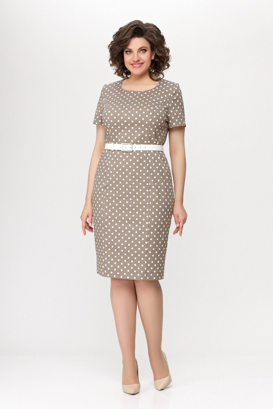 Платье Swallow 659.1 песочный в белый горох - фото 1