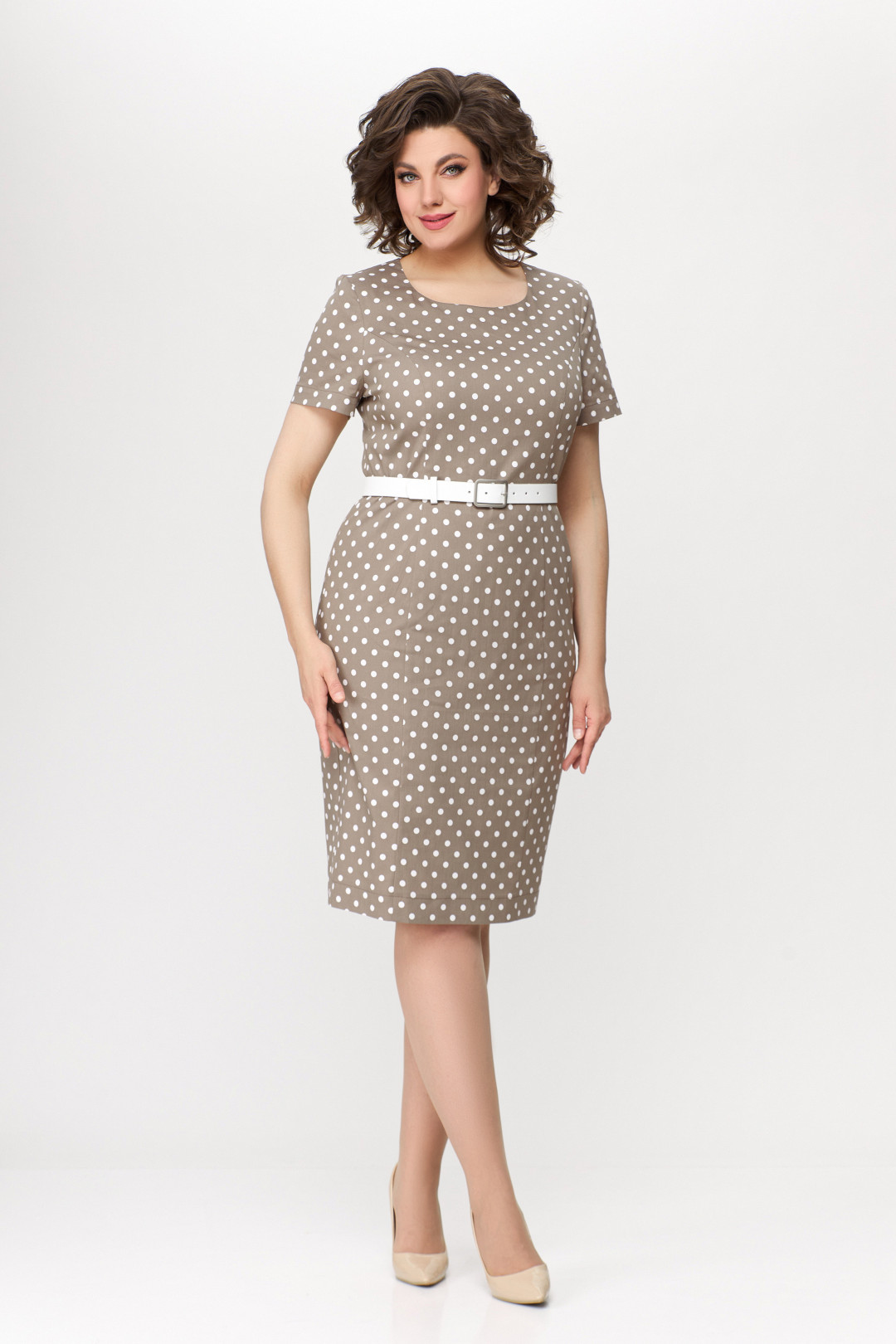 Платье Swallow 659.1 песочный в белый горох - фото 5