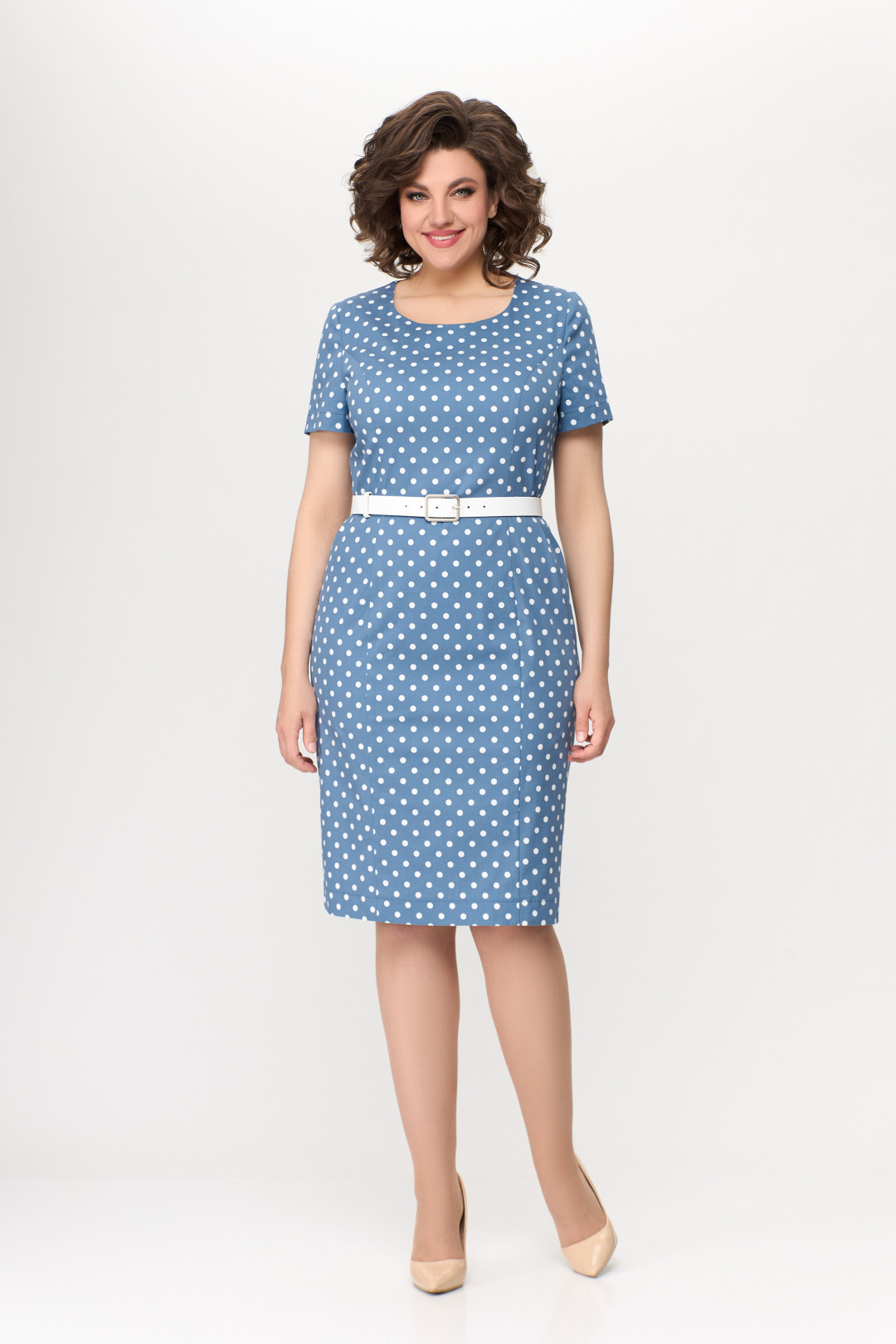 Платье Swallow 659.3 светло-синий в белый горох - фото 1