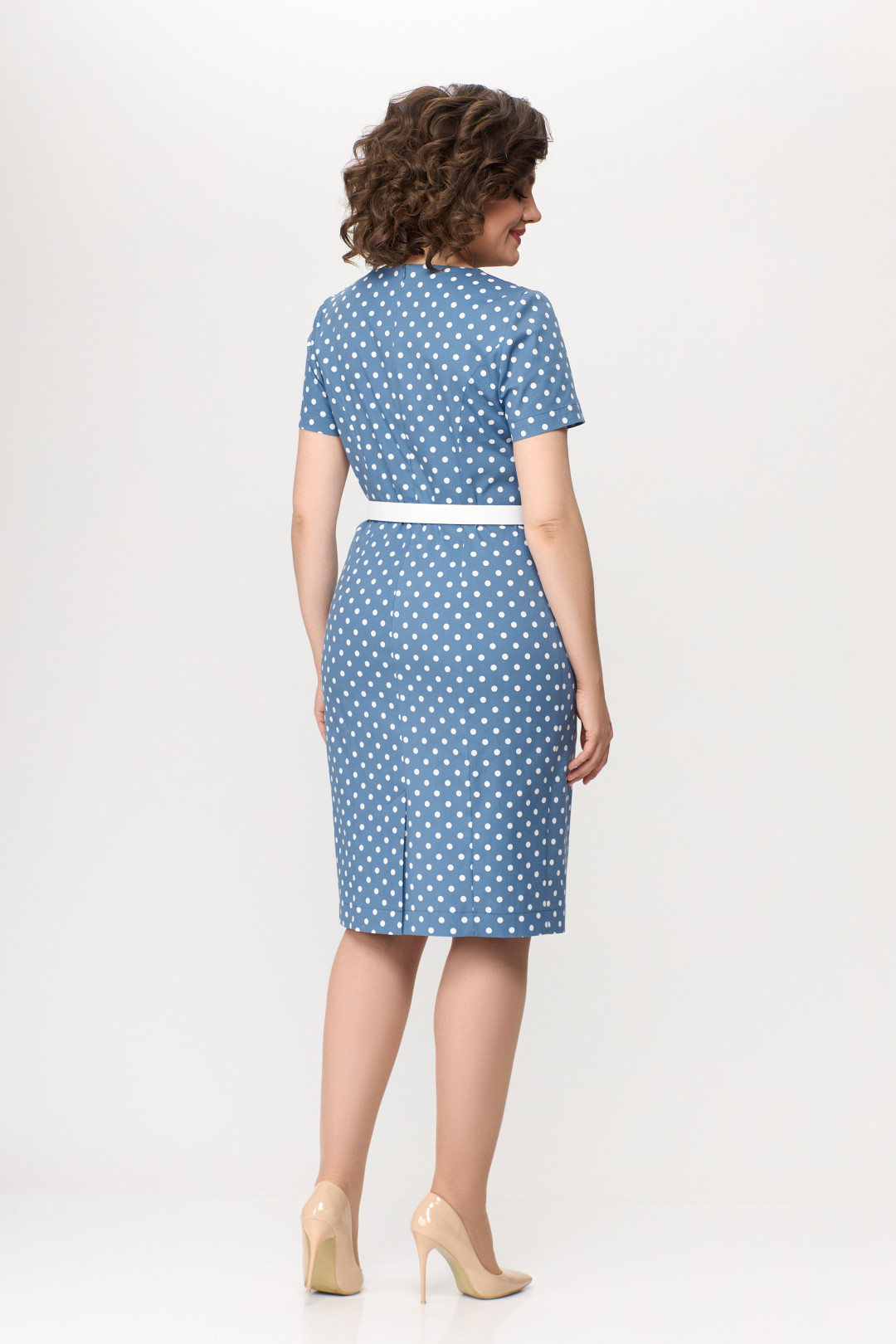 Платье Swallow 659.3 светло-синий в белый горох - фото 3