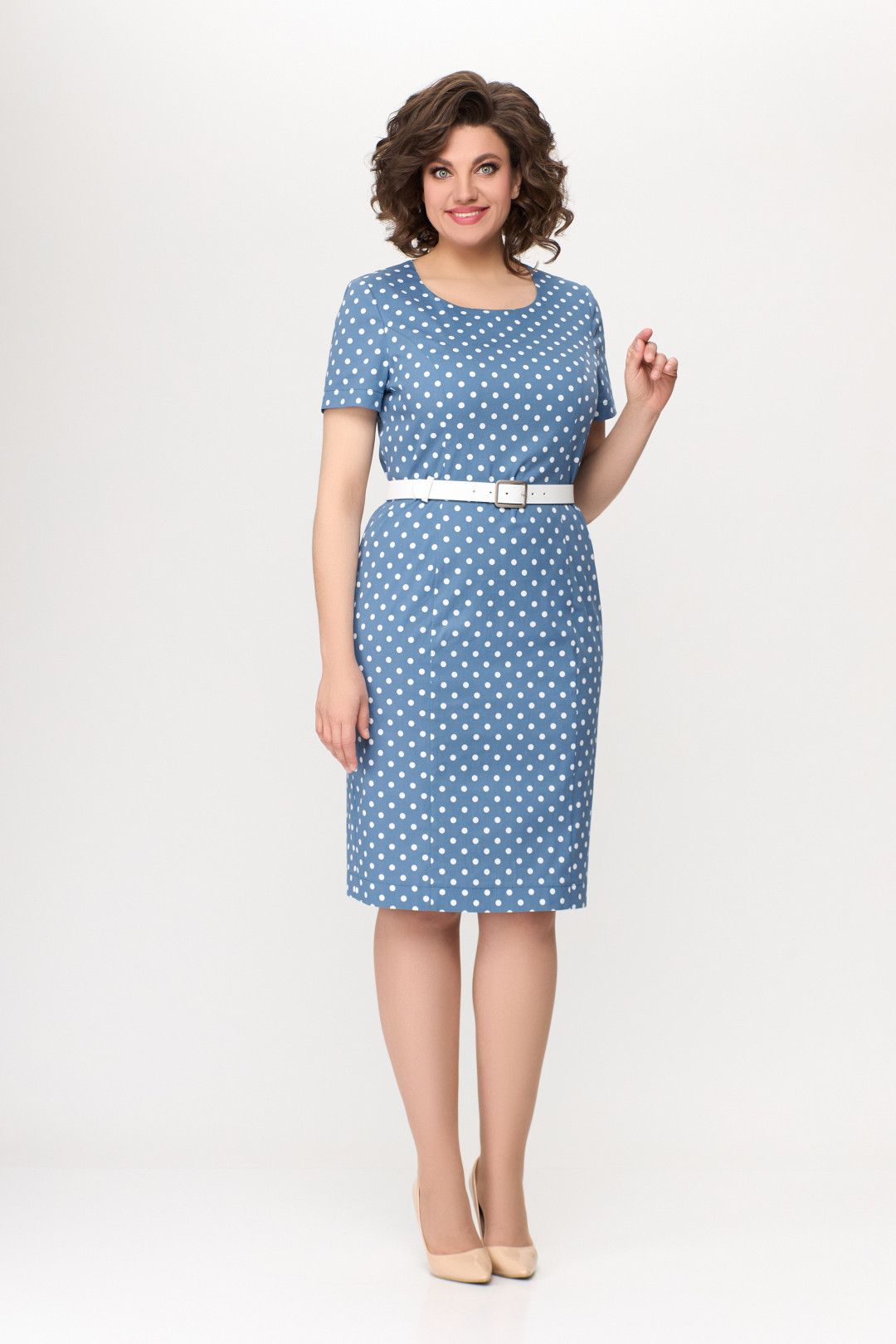 Платье Swallow 659.3 светло-синий в белый горох - фото 4