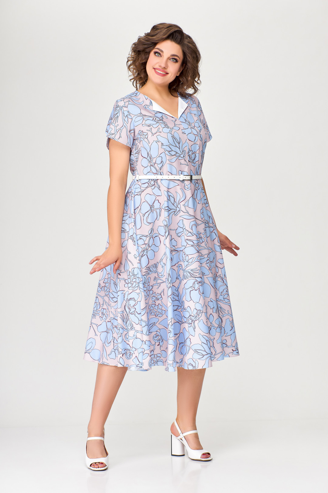 Платье Swallow 665.1 розовый в принт "голубой сад" - фото 3