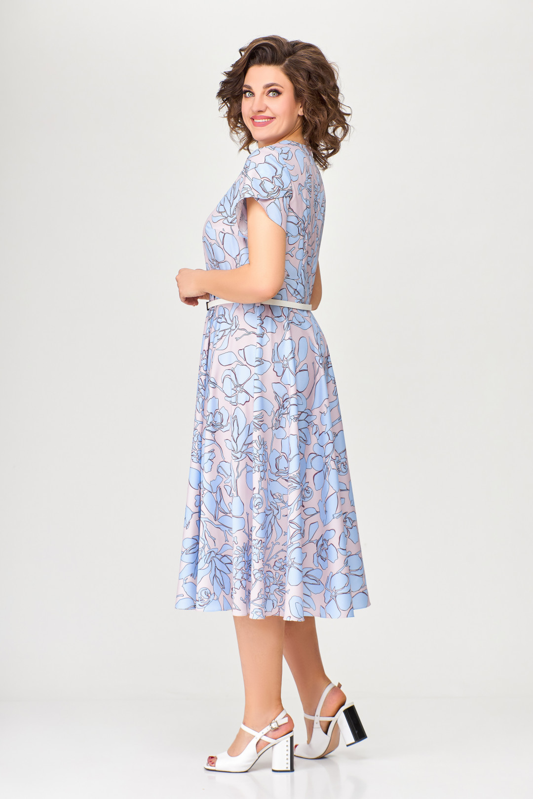 Платье Swallow 665.1 розовый в принт "голубой сад" - фото 5