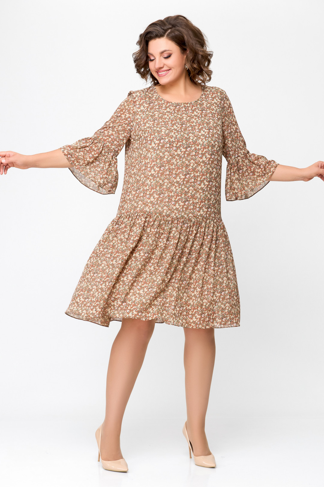 Платье Swallow 692 темная корица в цветочный принт - фото 3