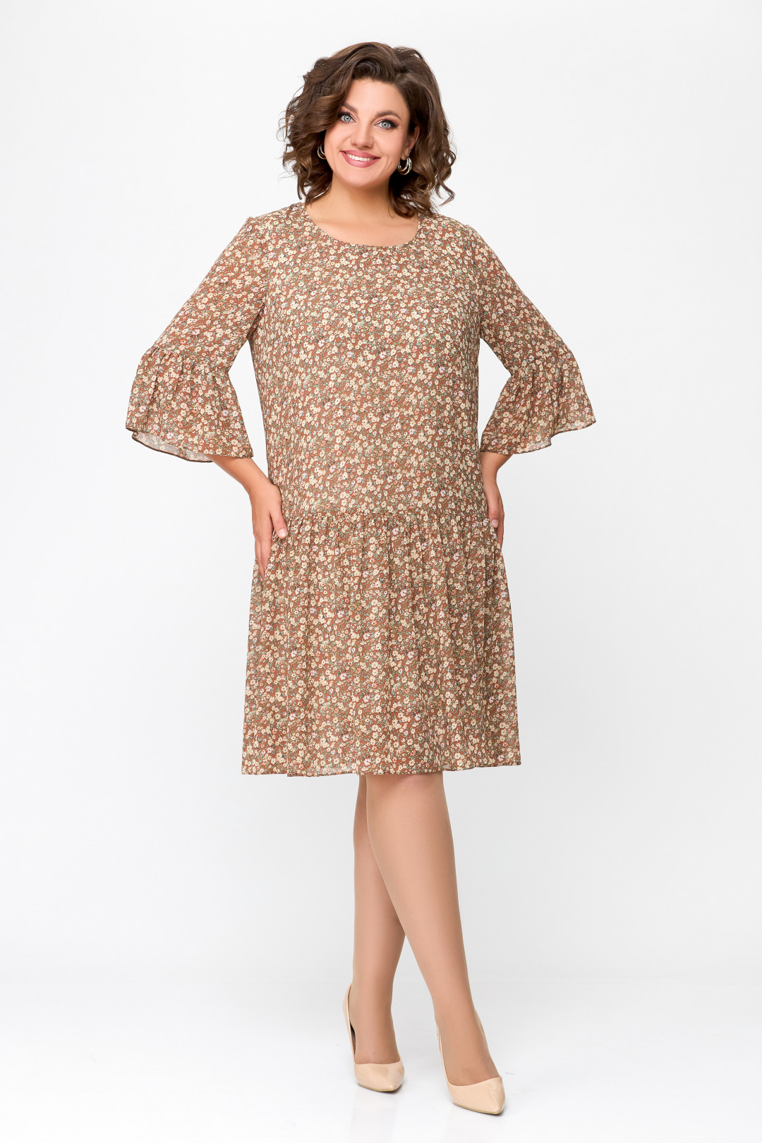 Платье Swallow 692 темная корица в цветочный принт - фото 4
