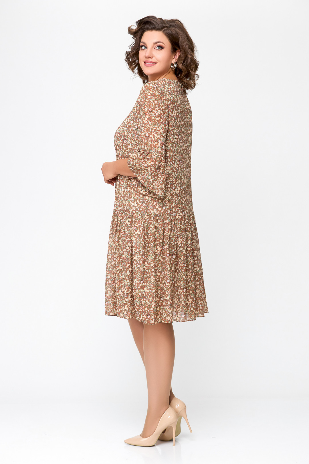 Платье Swallow 692 темная корица в цветочный принт - фото 6