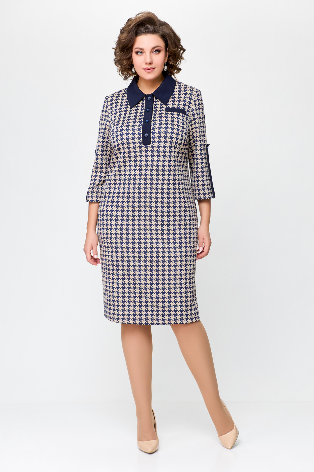 Платье Swallow 697 сине-бежевая «гусиная лапка» - фото 1