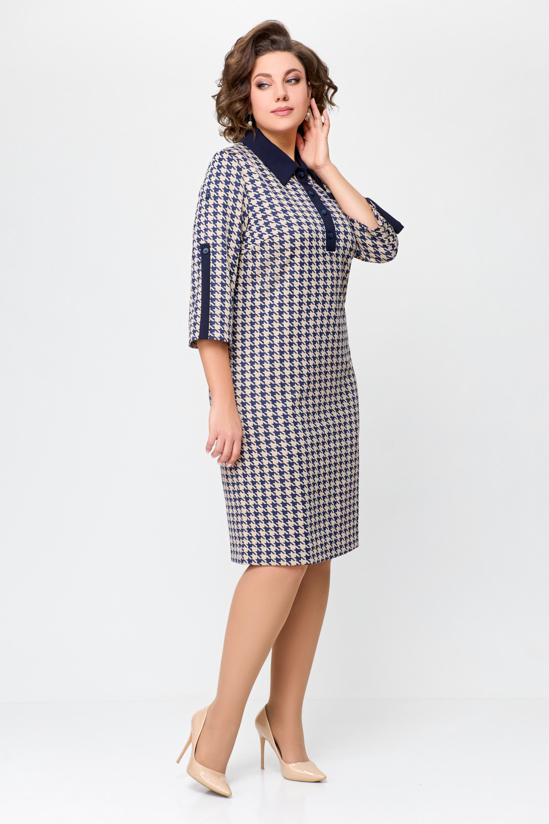 Платье Swallow 697 сине-бежевая «гусиная лапка» - фото 4