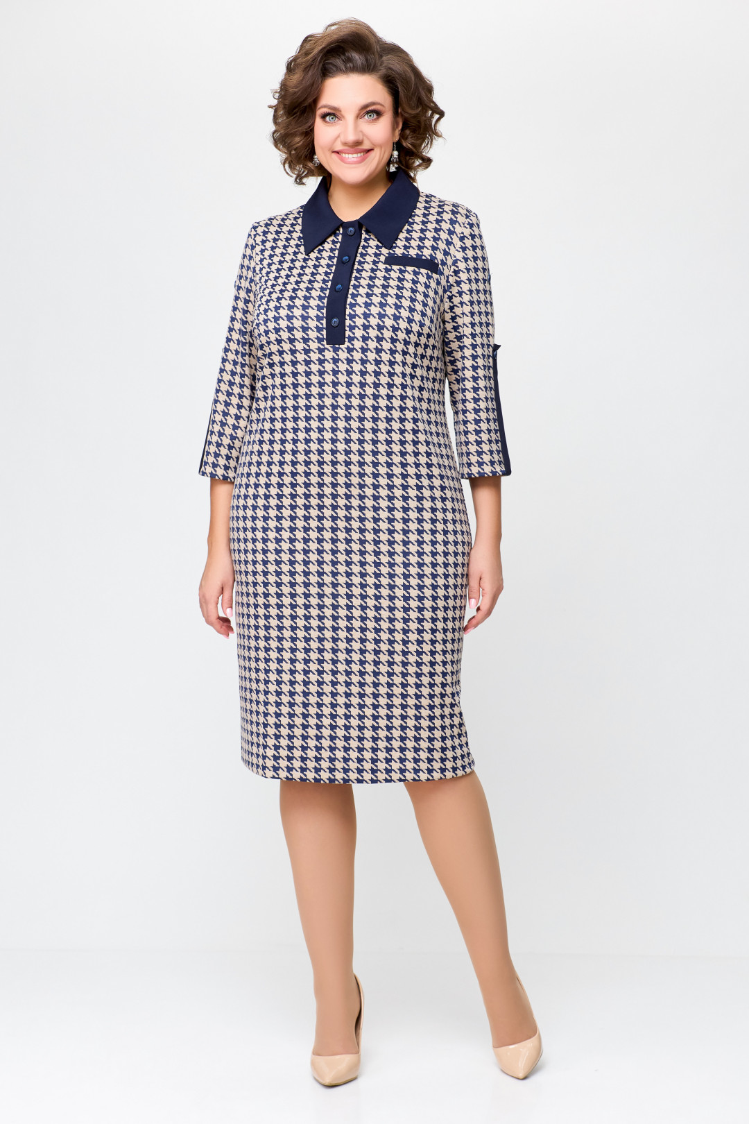 Платье Swallow 697 сине-бежевая «гусиная лапка» - фото 5