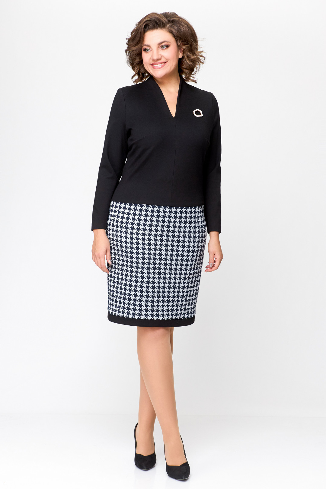 Платье Swallow 699 чёрный, чёрно-белая «гусиная лапка» - фото 2