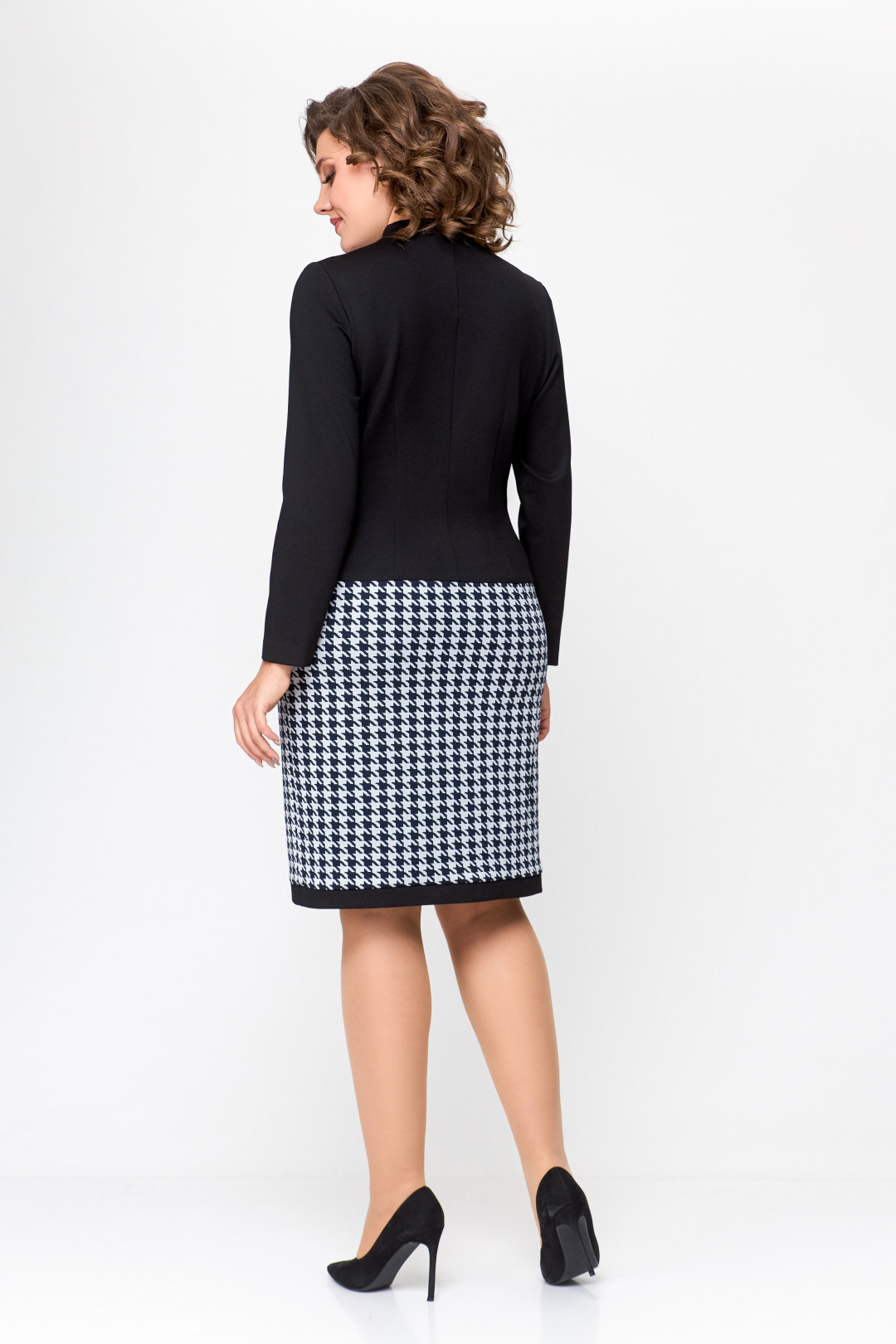 Платье Swallow 699 чёрный, чёрно-белая «гусиная лапка» - фото 5