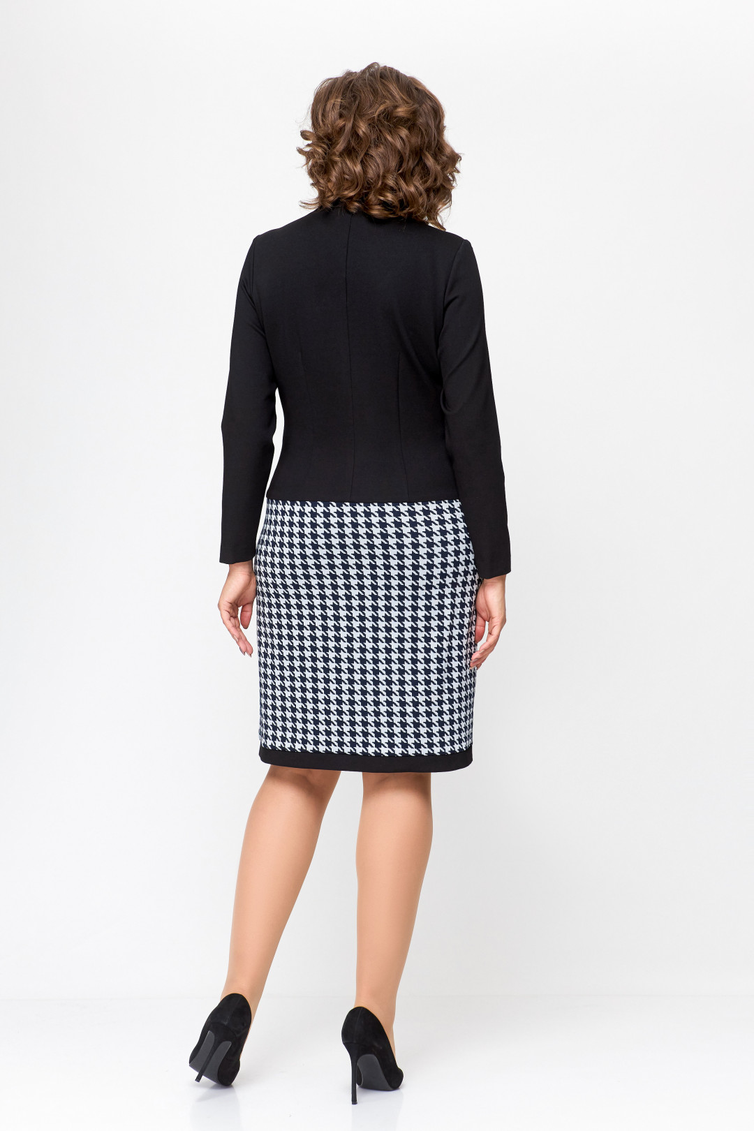 Платье Swallow 699 чёрный, чёрно-белая «гусиная лапка» - фото 6