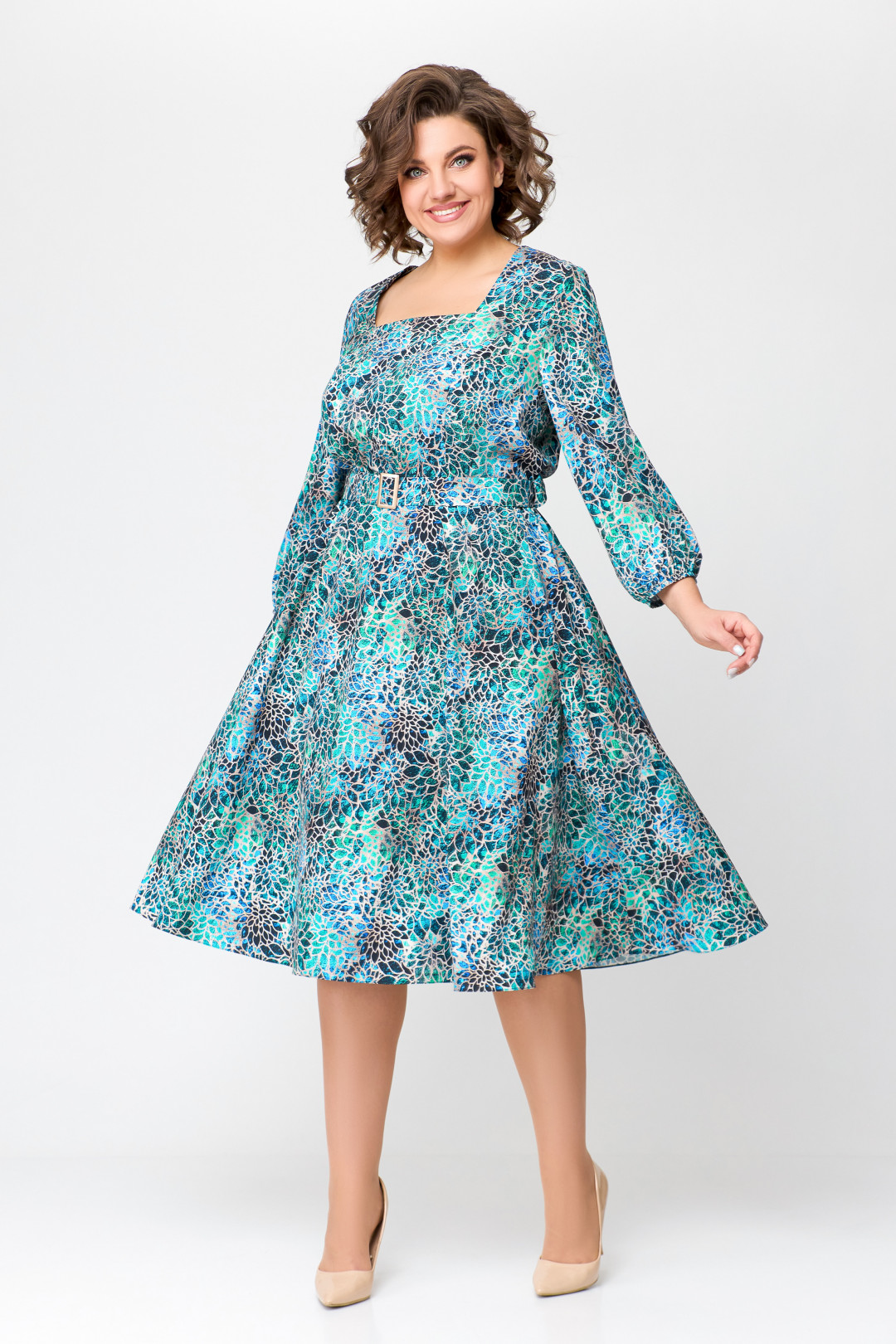 Платье Swallow 711 бирюзово-бежевый принт - фото 3