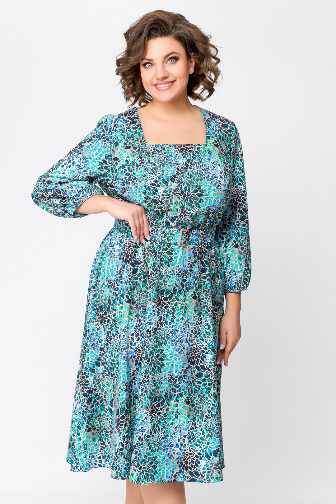 Платье Swallow 711 бирюзово-бежевый принт - фото 5