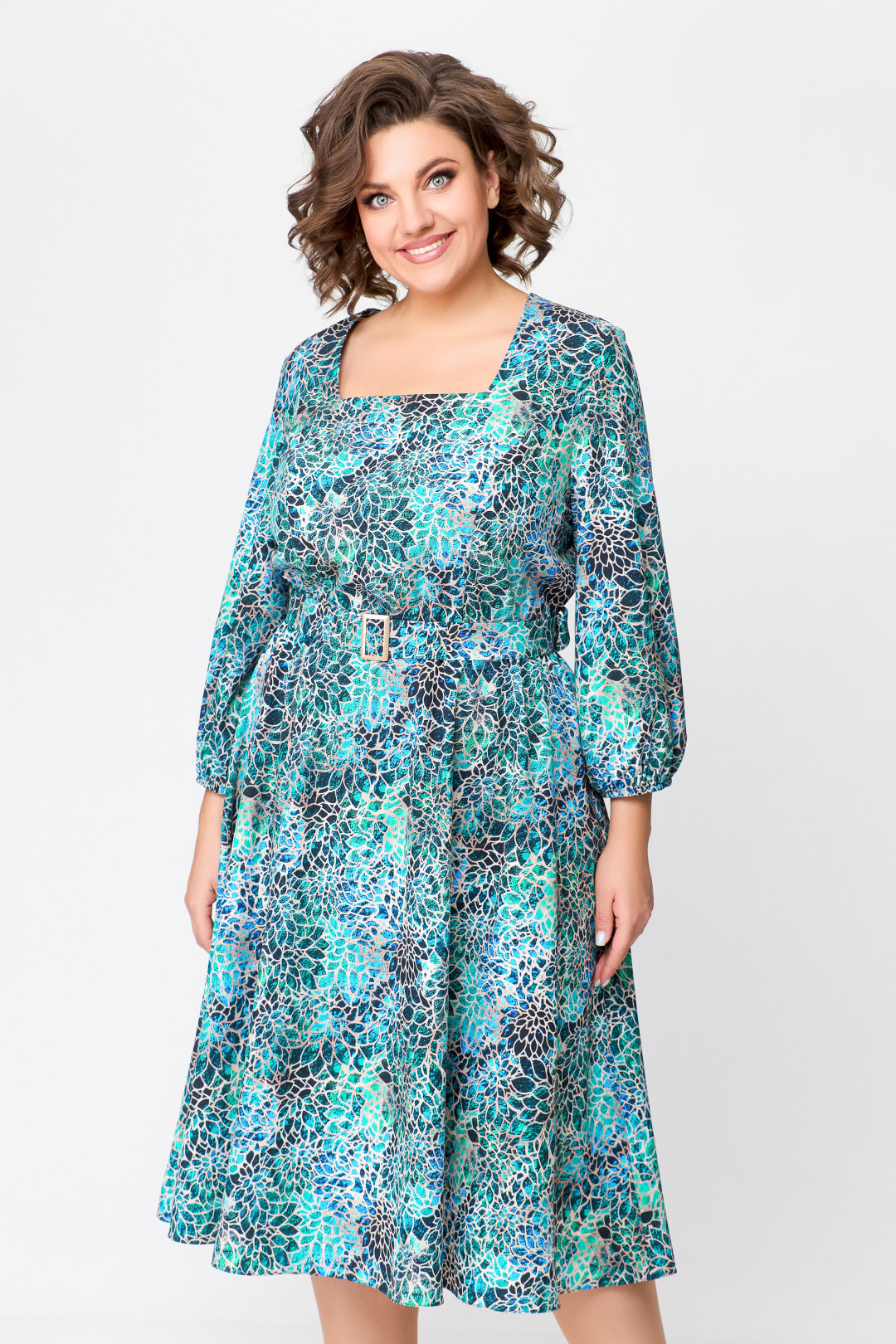 Платье Swallow 711 бирюзово-бежевый принт - фото 6