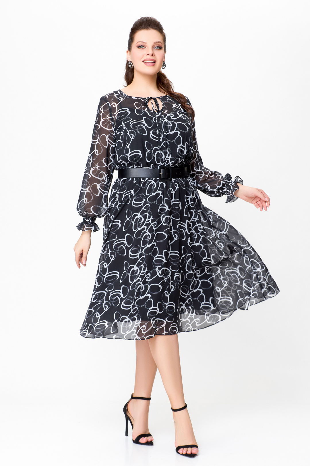 Платье Swallow 715.1 черный, принт молочные круги - фото 2