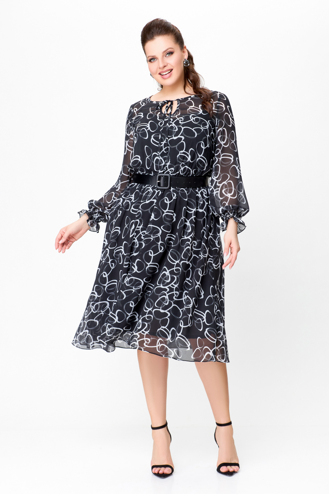 Платье Swallow 715.1 черный, принт молочные круги - фото 3