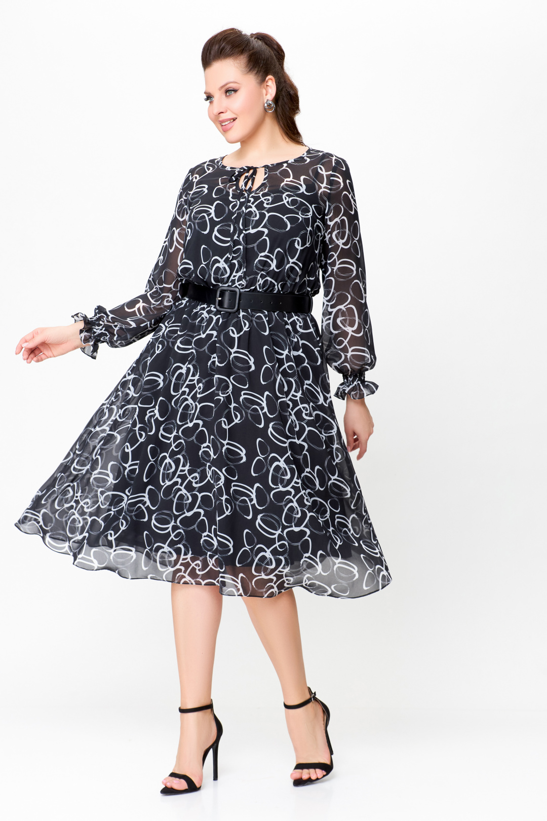 Платье Swallow 715.1 черный, принт молочные круги - фото 4