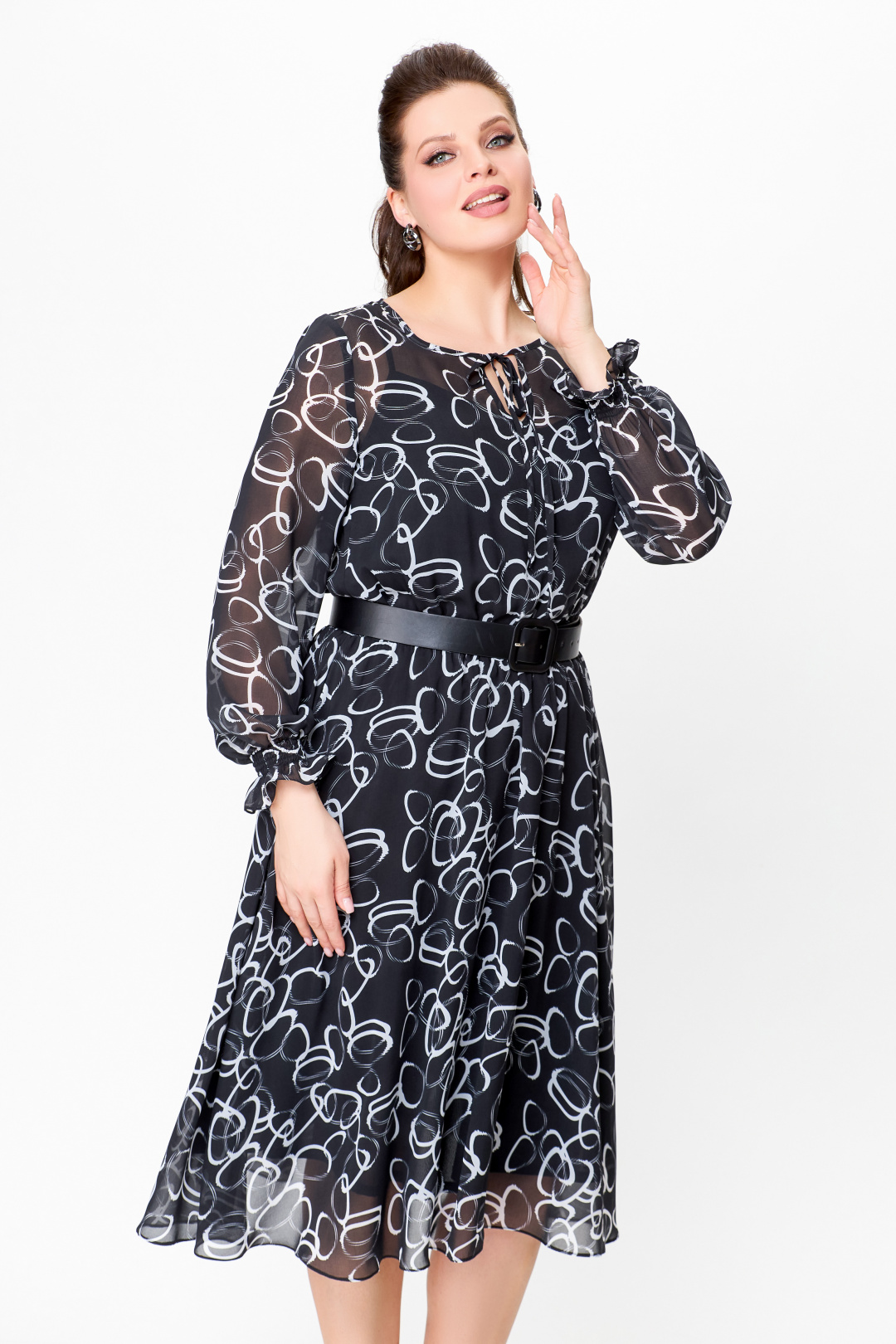 Платье Swallow 715.1 черный, принт молочные круги - фото 6