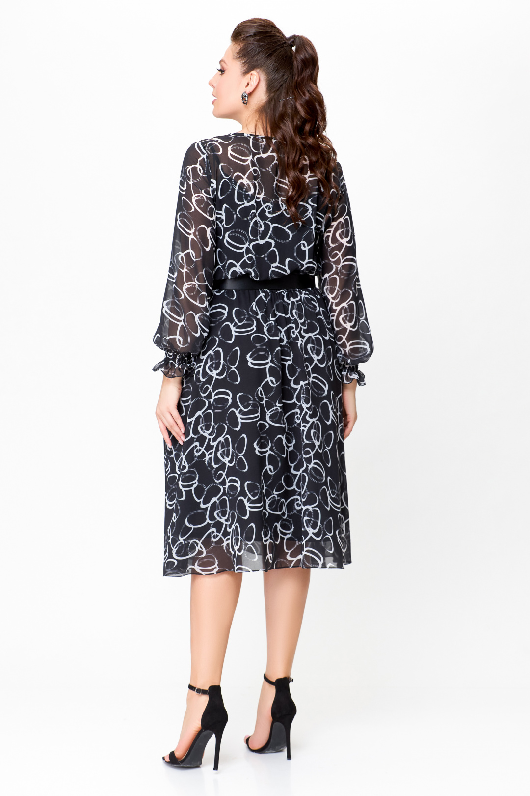Платье Swallow 715.1 черный, принт молочные круги
