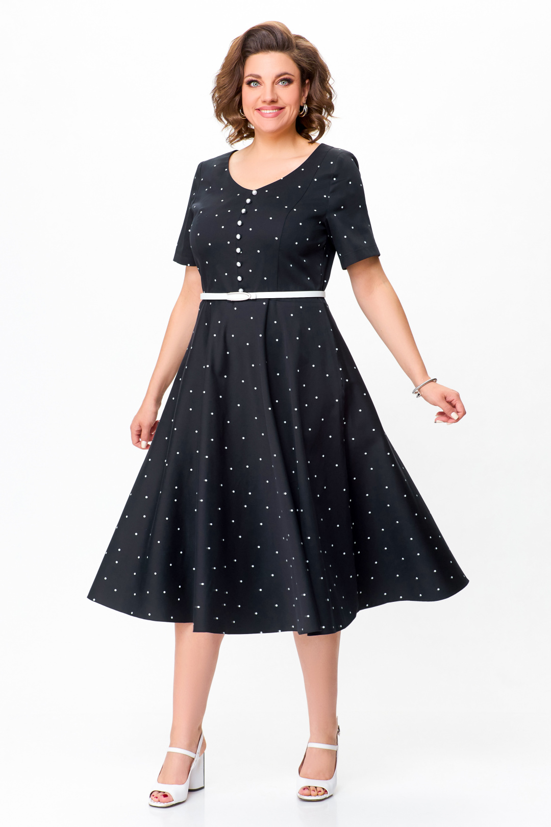 Платье Swallow 719.1 черный в белый горох - фото 2
