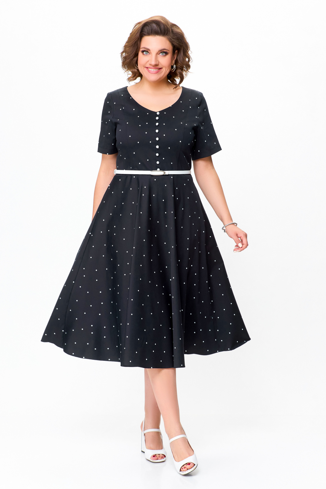 Платье Swallow 719.1 черный в белый горох - фото 3