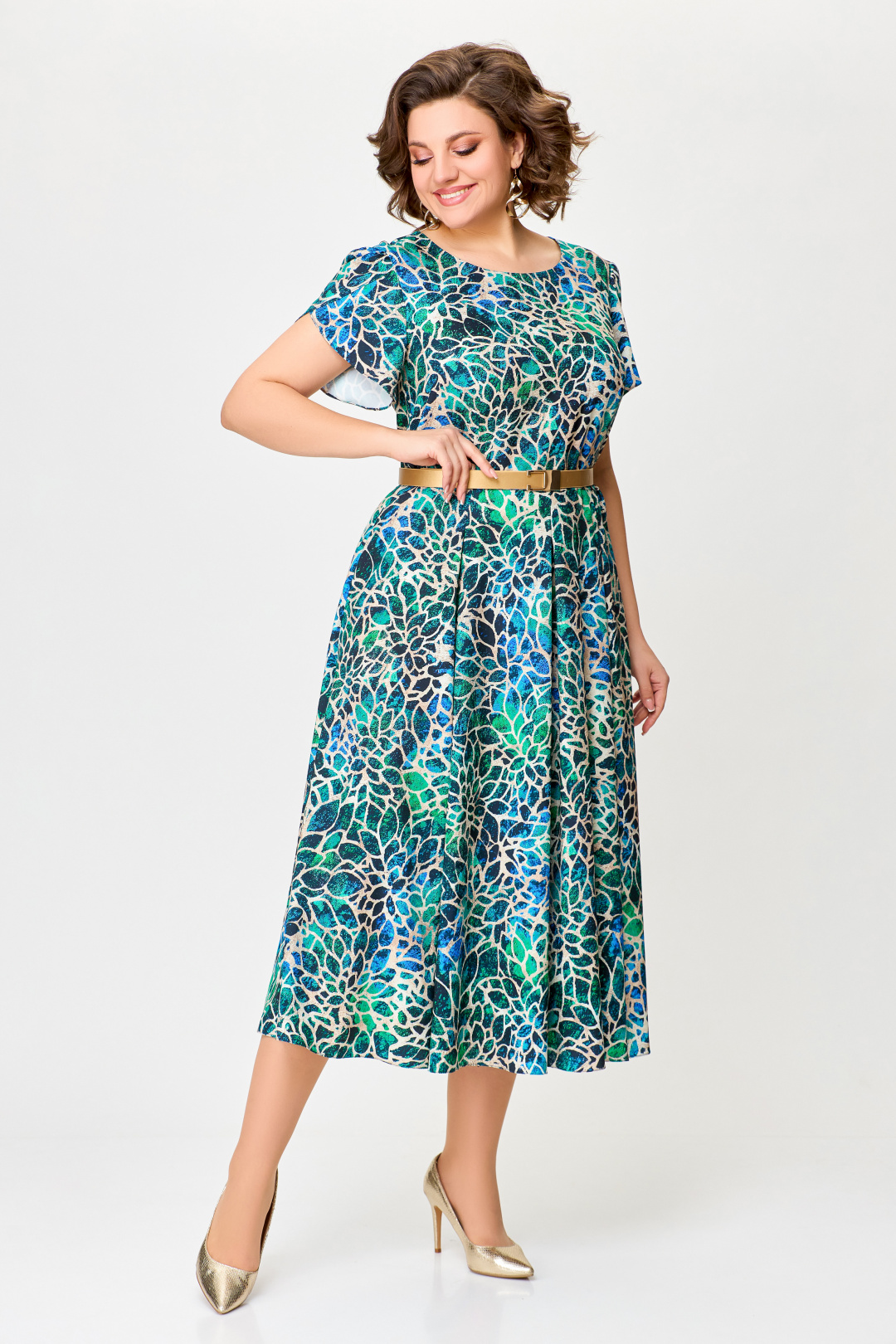Платье Swallow 725 бирюзово- бежевый принт - фото 2