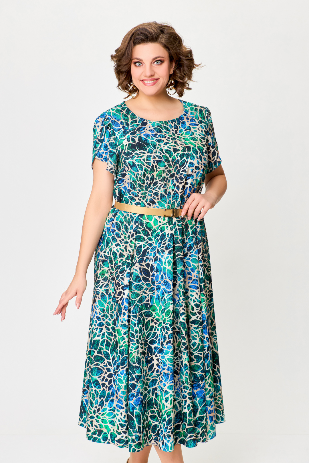 Платье Swallow 725 бирюзово- бежевый принт - фото 3