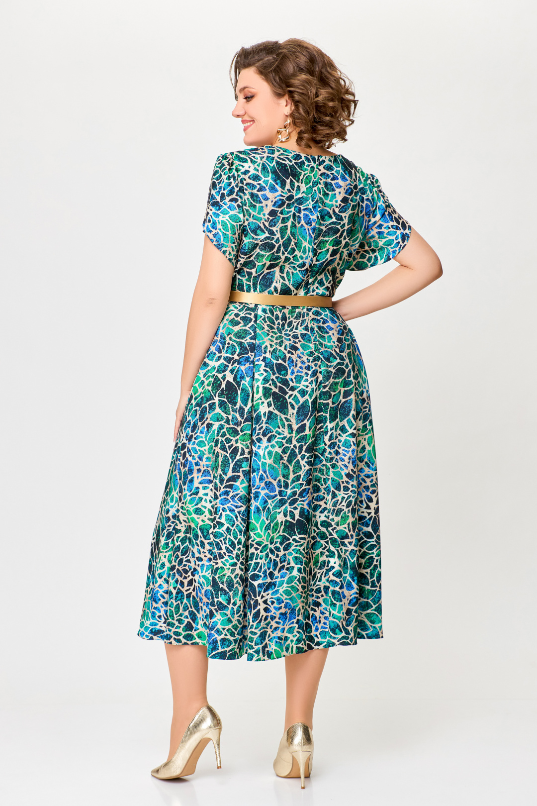 Платье Swallow 725 бирюзово- бежевый принт - фото 4