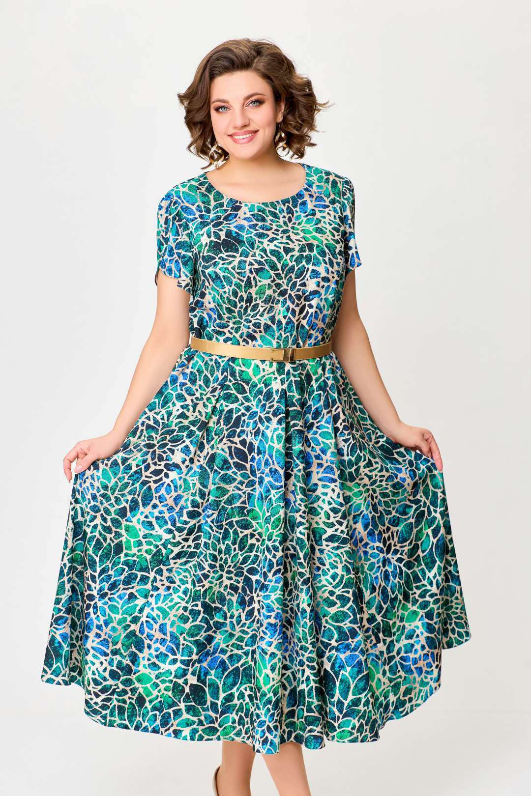 Платье Swallow 725 бирюзово- бежевый принт - фото 6