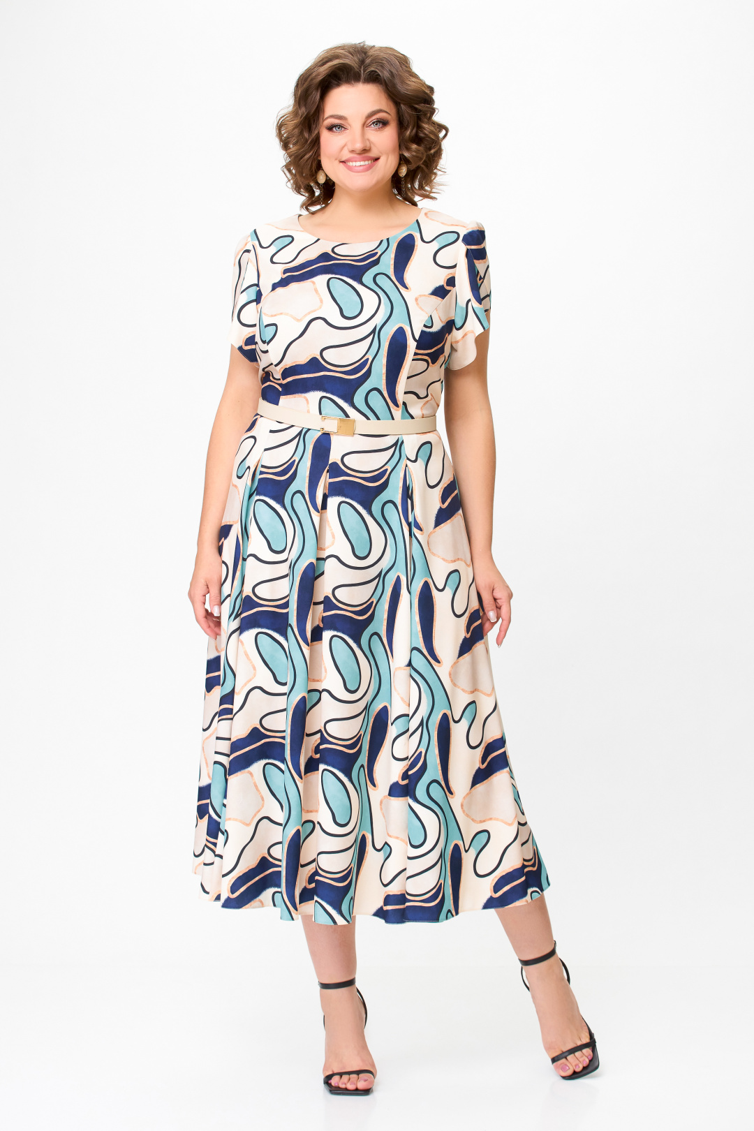 Платье Swallow 725.1 светлый бежевый, принт  абстракция - фото 1