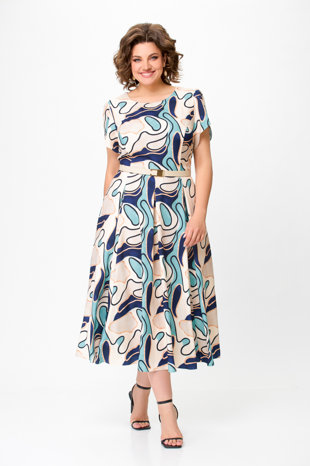 Платье Swallow 725.1 светлый бежевый, принт  абстракция - фото 2