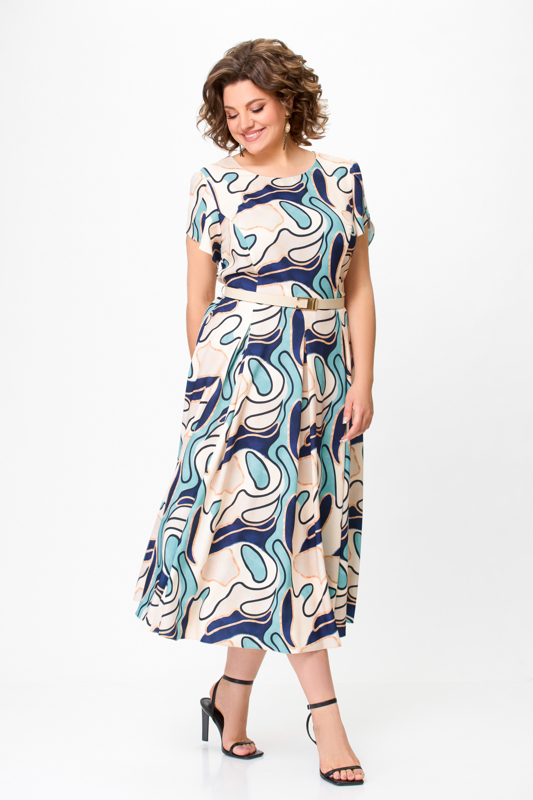 Платье Swallow 725.1 светлый бежевый, принт  абстракция - фото 3