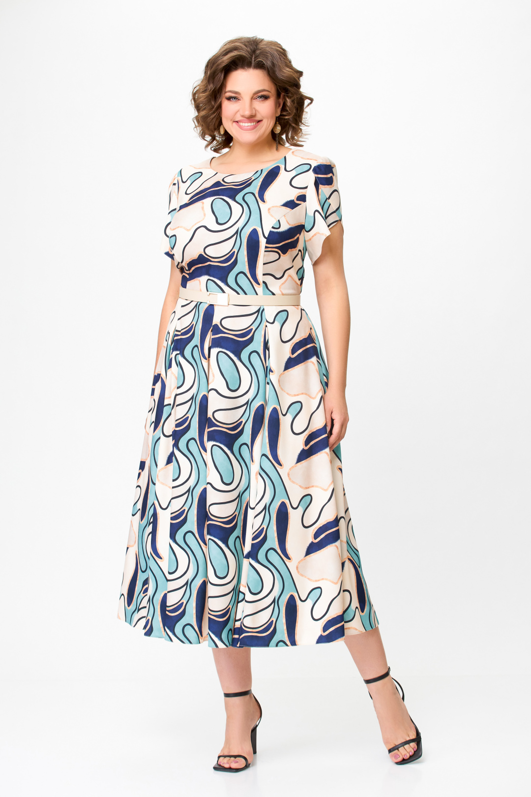 Платье Swallow 725.1 светлый бежевый, принт  абстракция - фото 4