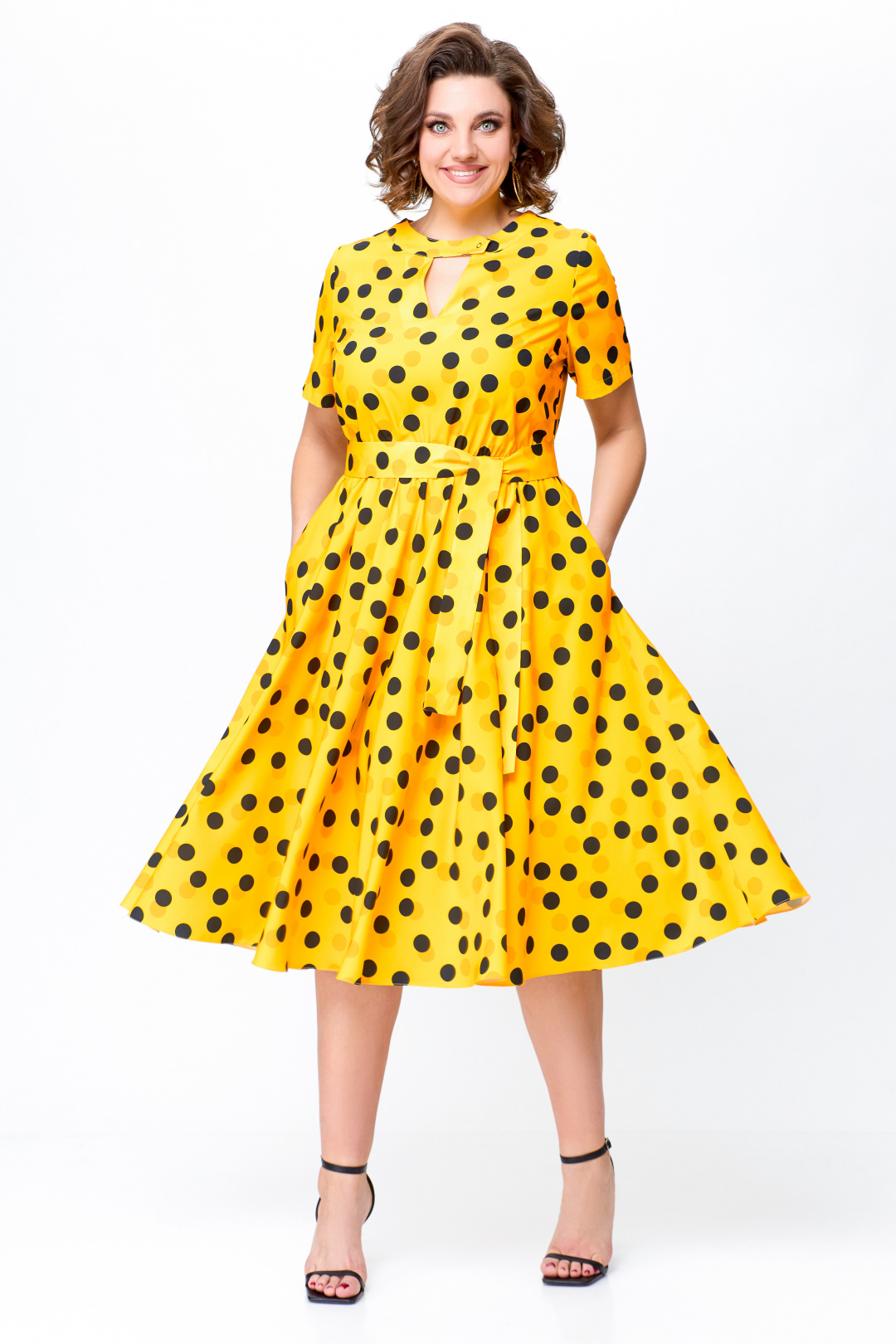 Платье Swallow 738 солнечно-желтый в черный и грушевый  горошек - фото 1