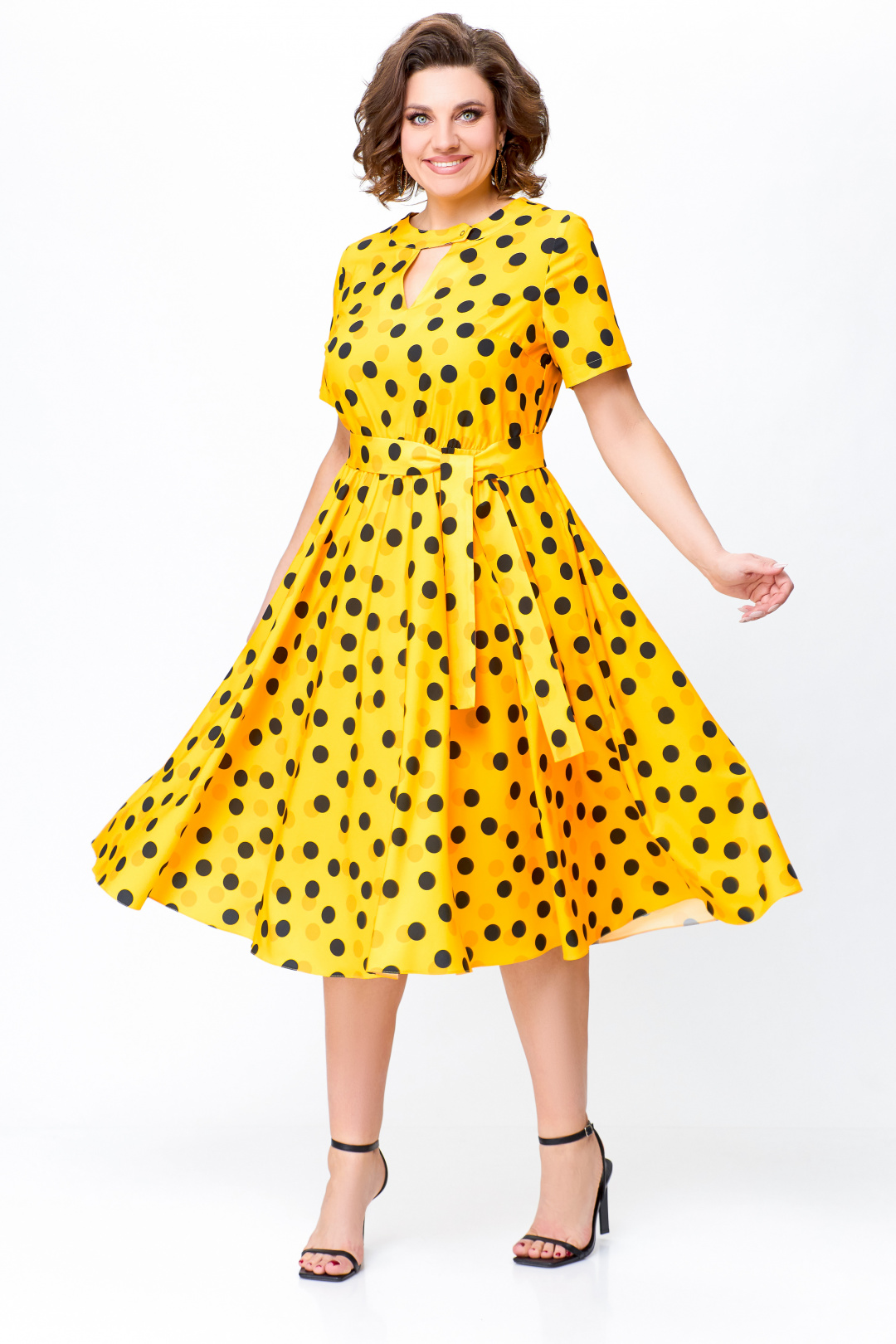 Платье Swallow 738 солнечно-желтый в черный и грушевый  горошек - фото 3