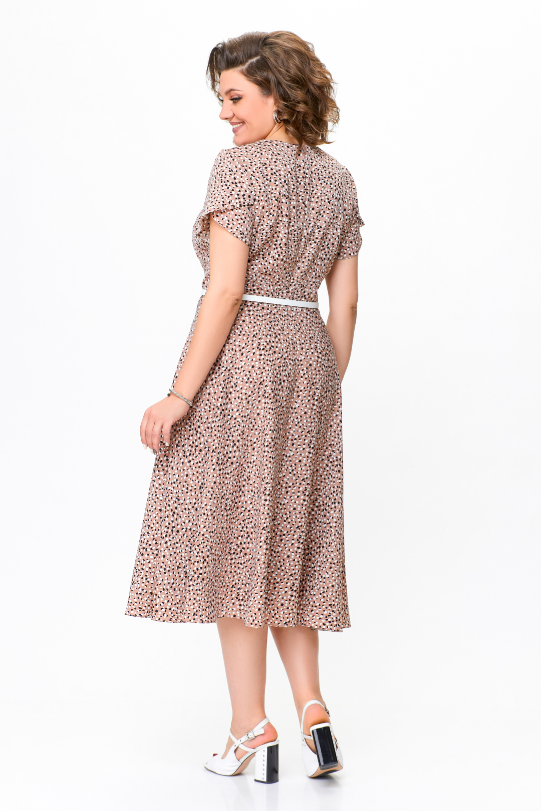 Платье Swallow 742 бежевый, принт в белые и чёрные  «камни - фото 4