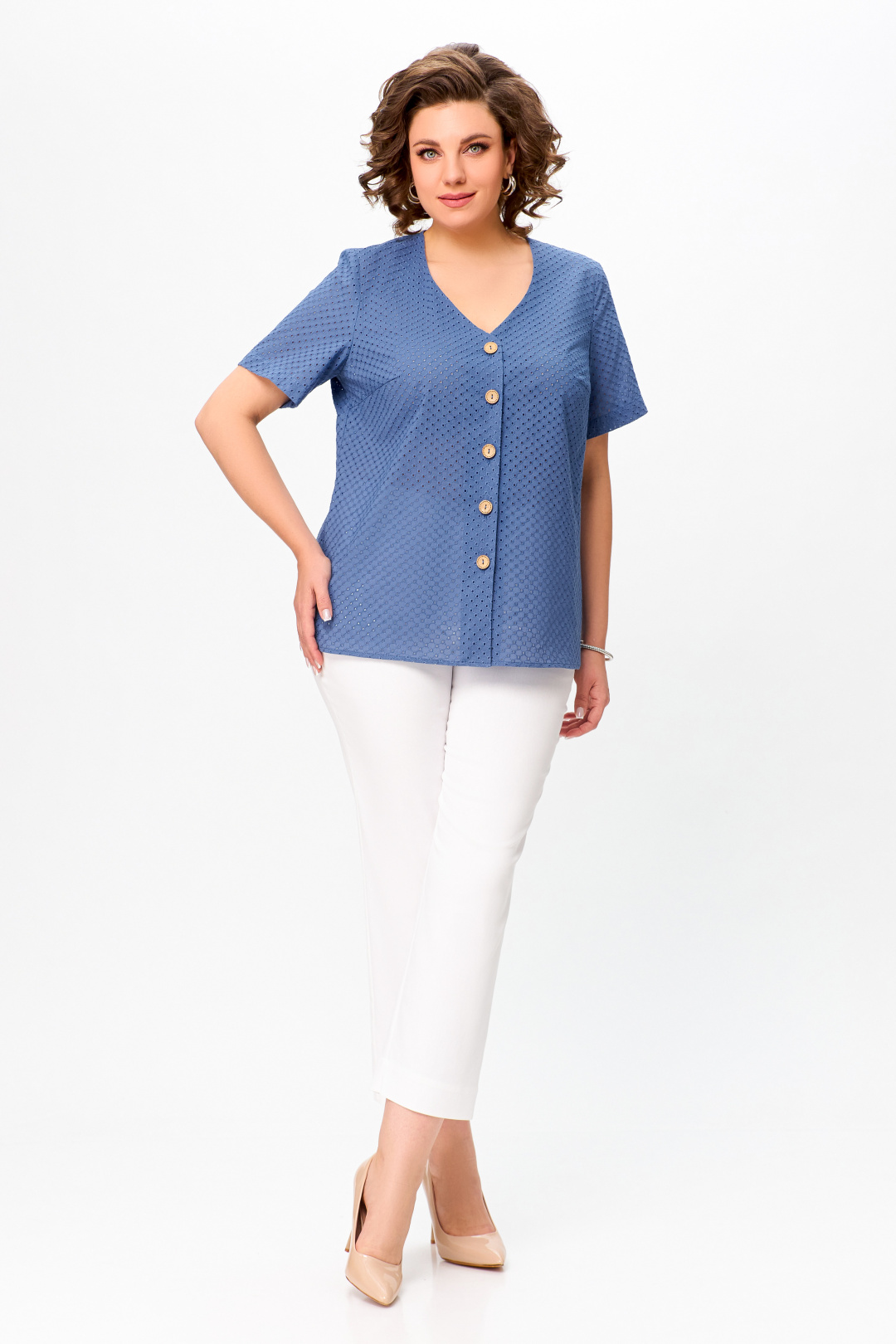 Блузка Swallow 743.1 сизо-голубой - фото 4