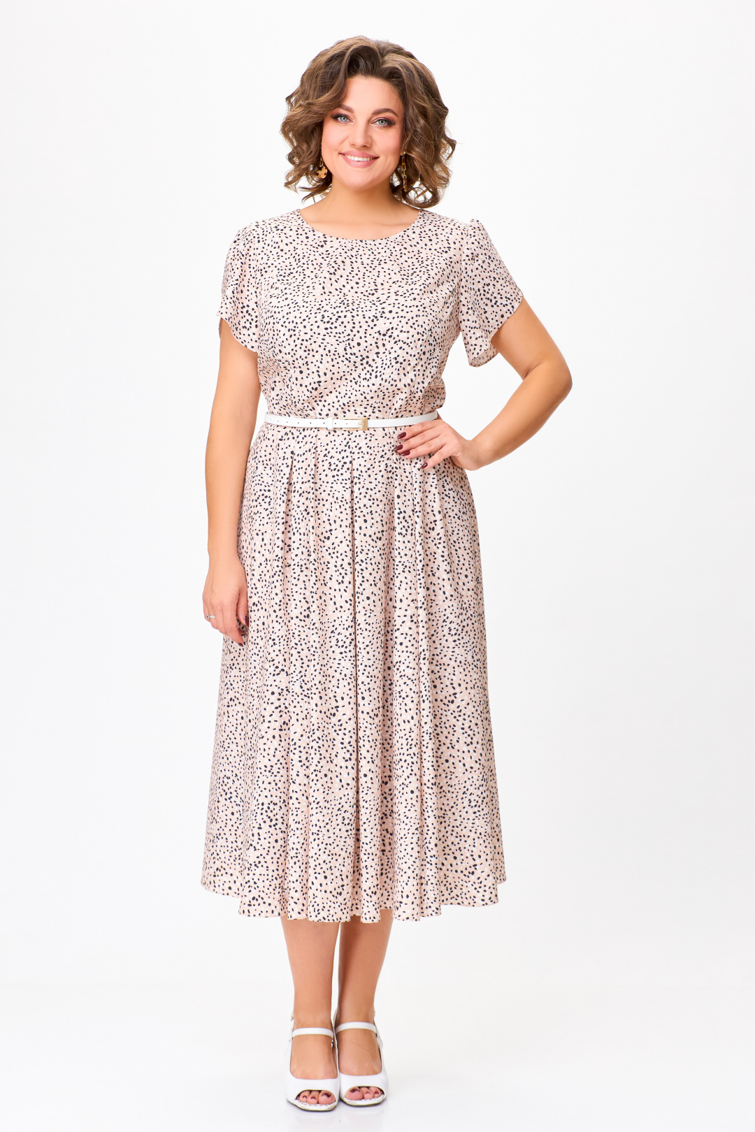 Платье Swallow 756 бежевый в принт "бежевые и черные камушки" - фото 1