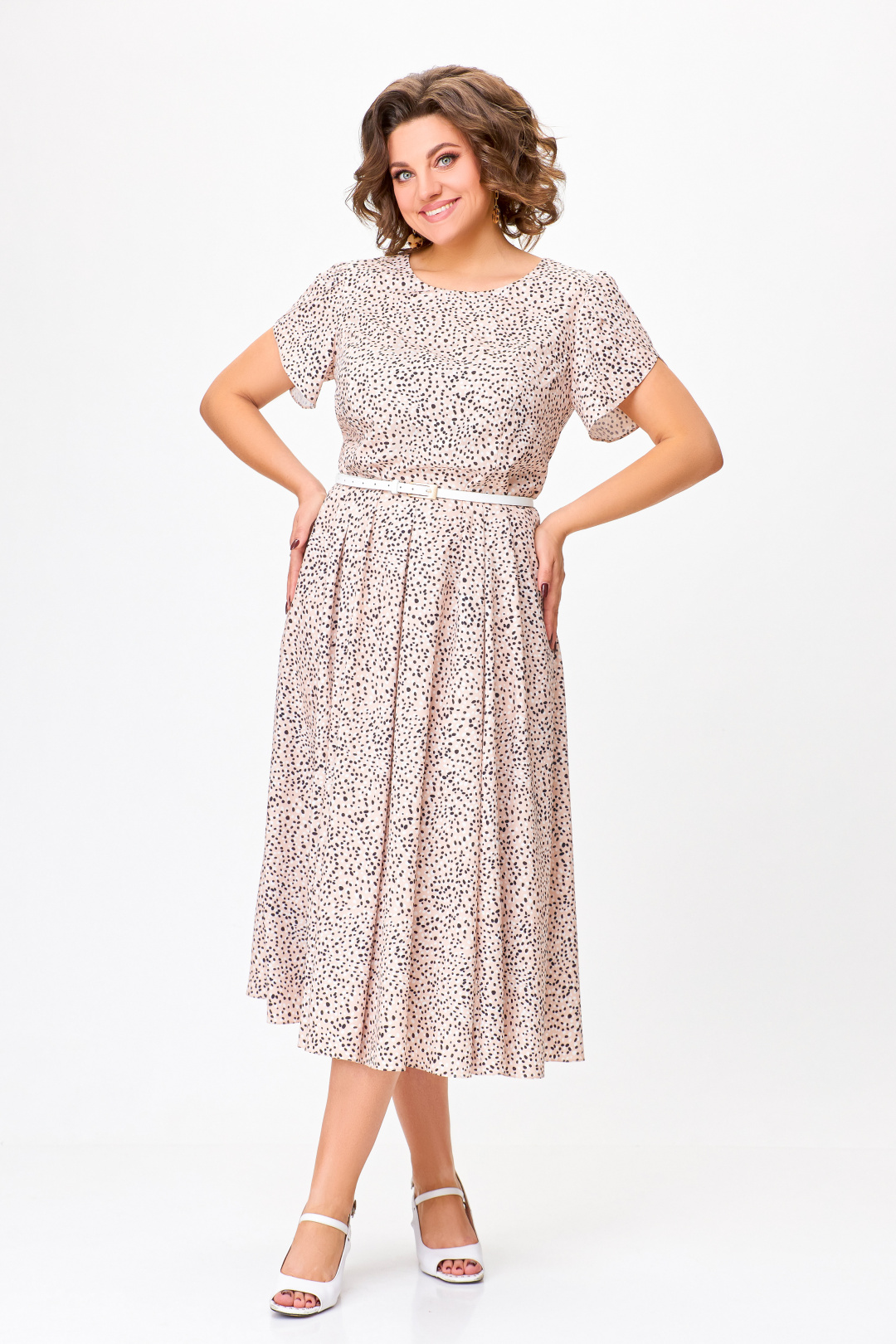 Платье Swallow 756 бежевый в принт "бежевые и черные камушки" - фото 2