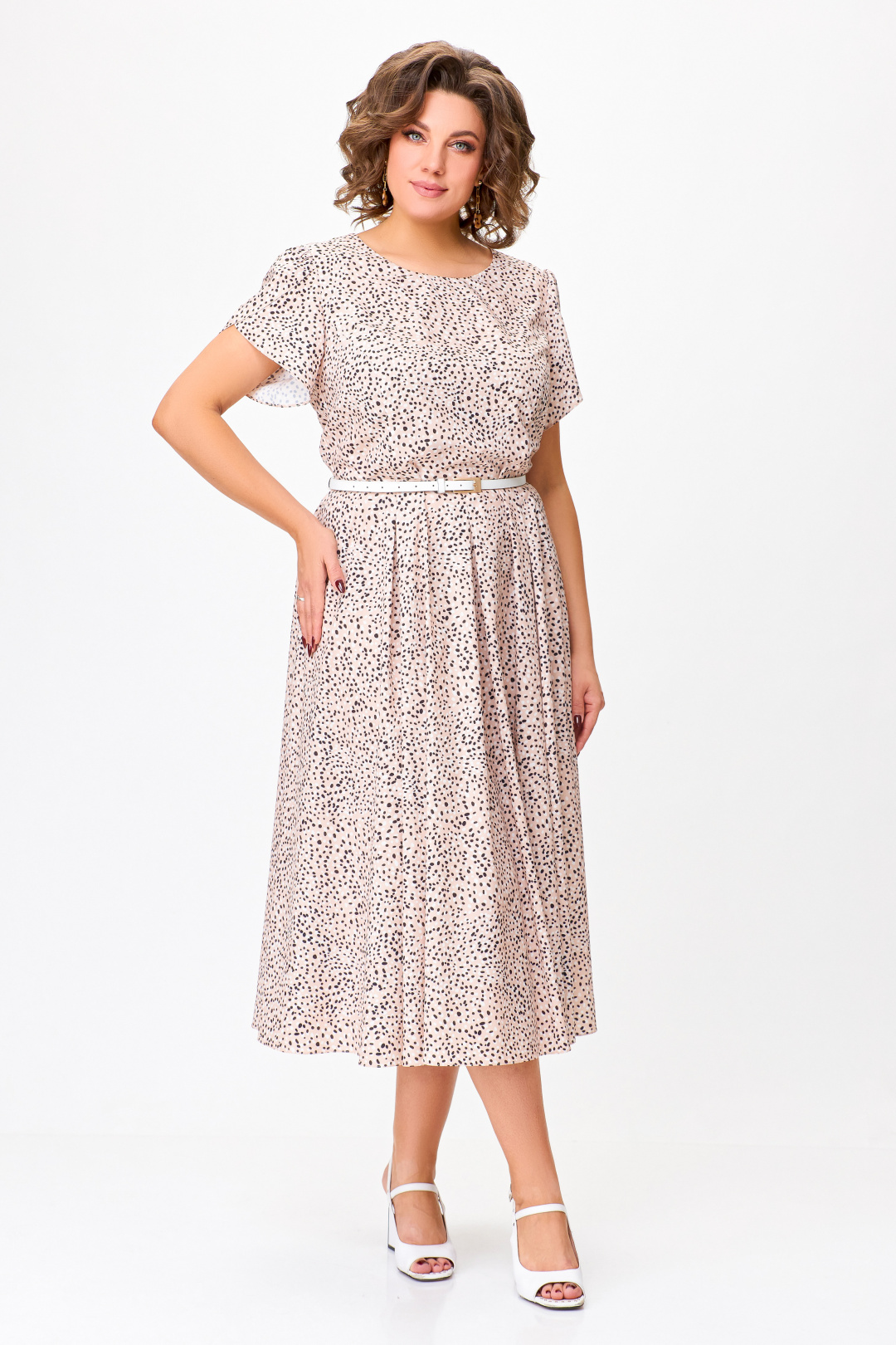 Платье Swallow 756 бежевый в принт "бежевые и черные камушки" - фото 3