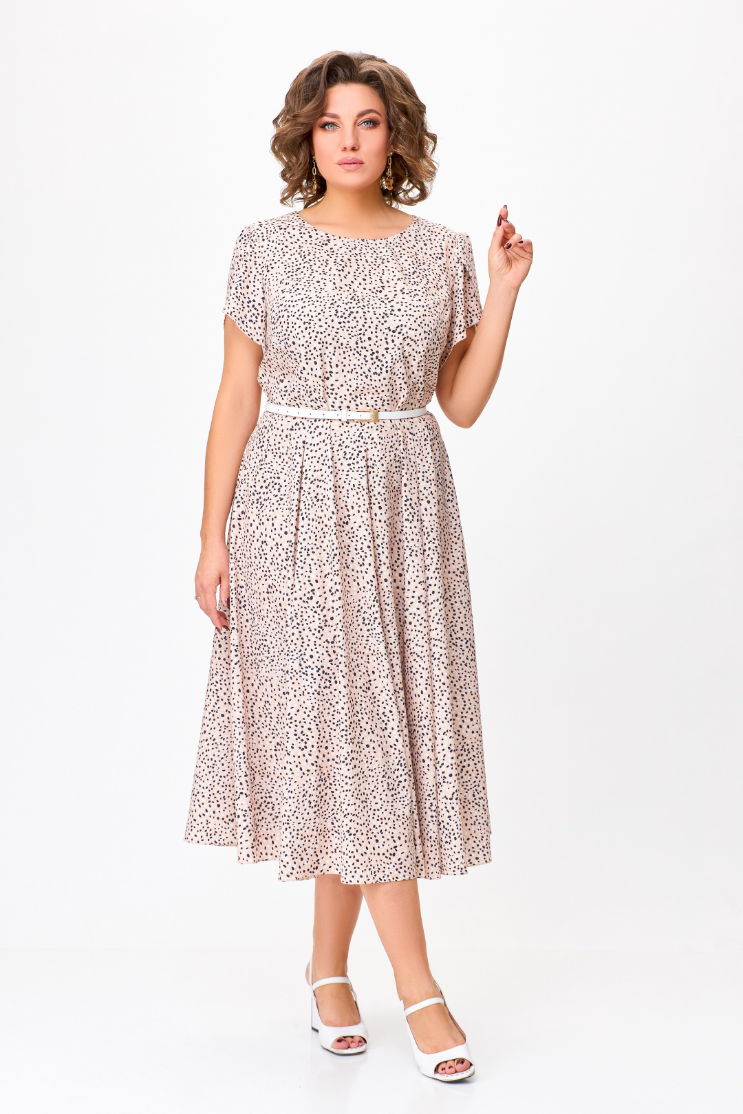 Платье Swallow 756 бежевый в принт "бежевые и черные камушки" - фото 4