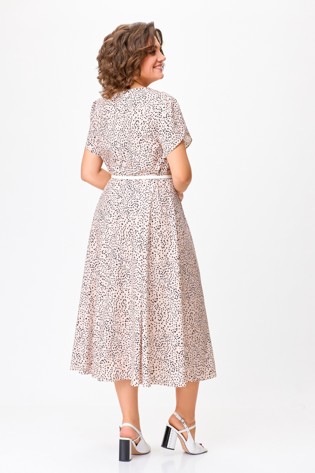 Платье Swallow 756 бежевый в принт "бежевые и черные камушки" - фото 5