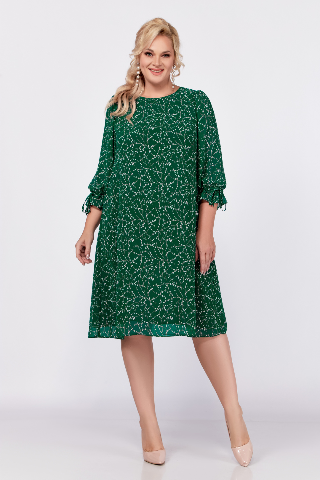 Платье Swallow 767 зелено-белая лоза - фото 1