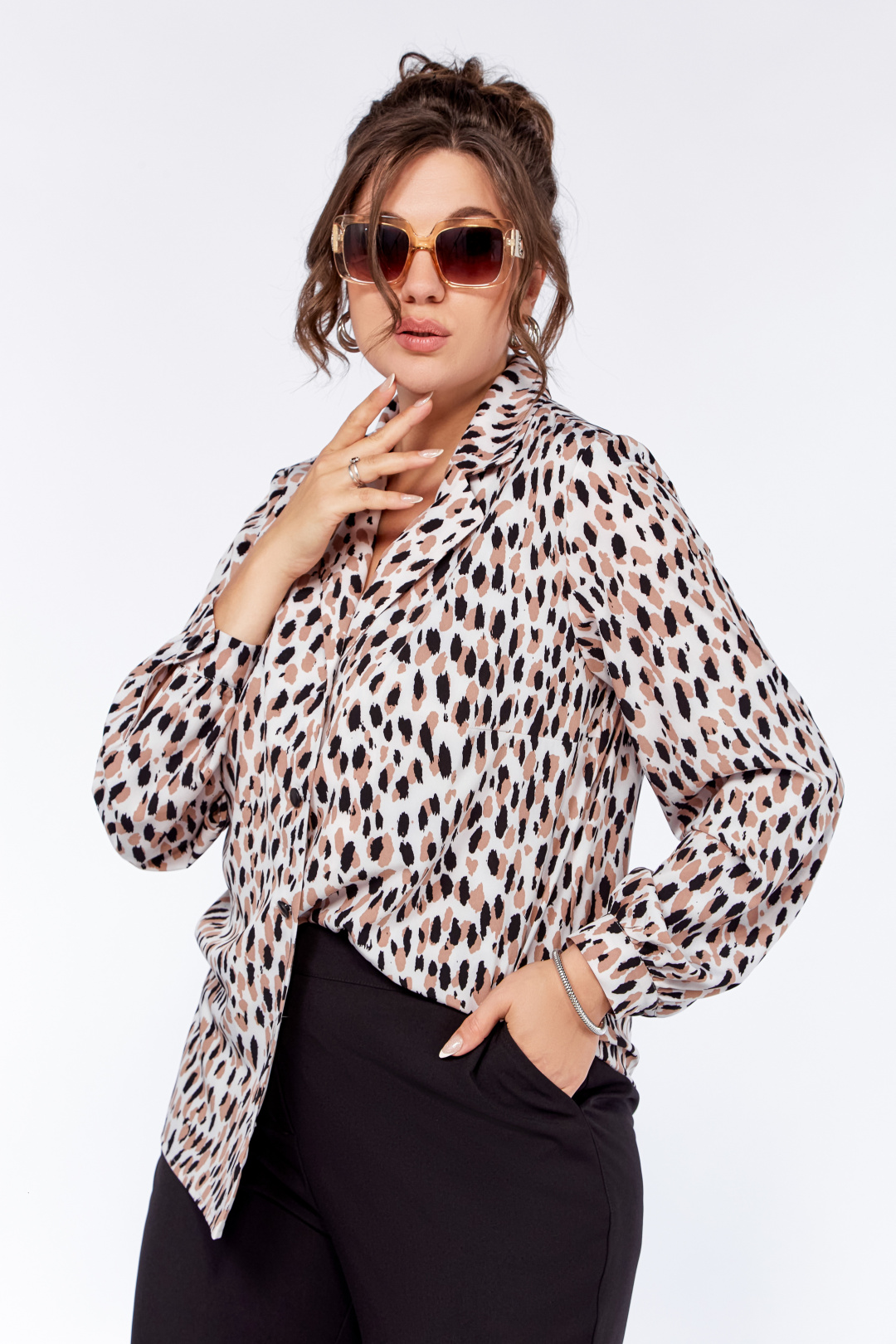 Блуза Swallow 771 молочный в бежево черный принт - фото 2