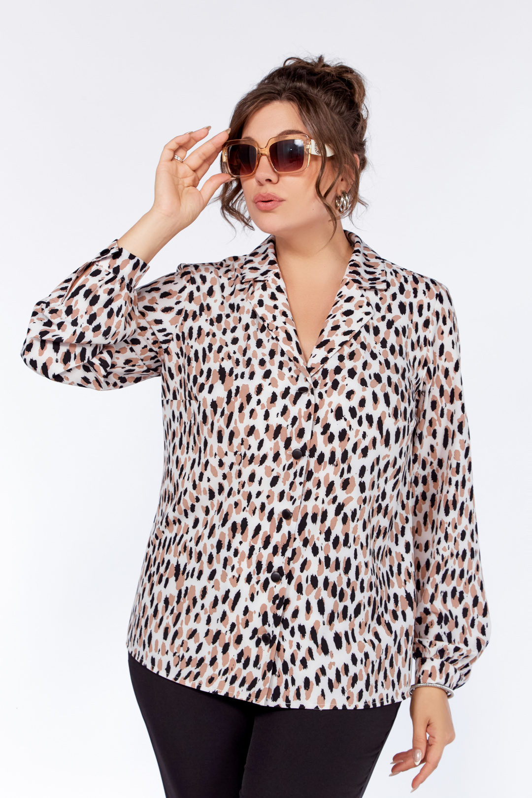 Блуза Swallow 771 молочный в бежево черный принт - фото 3